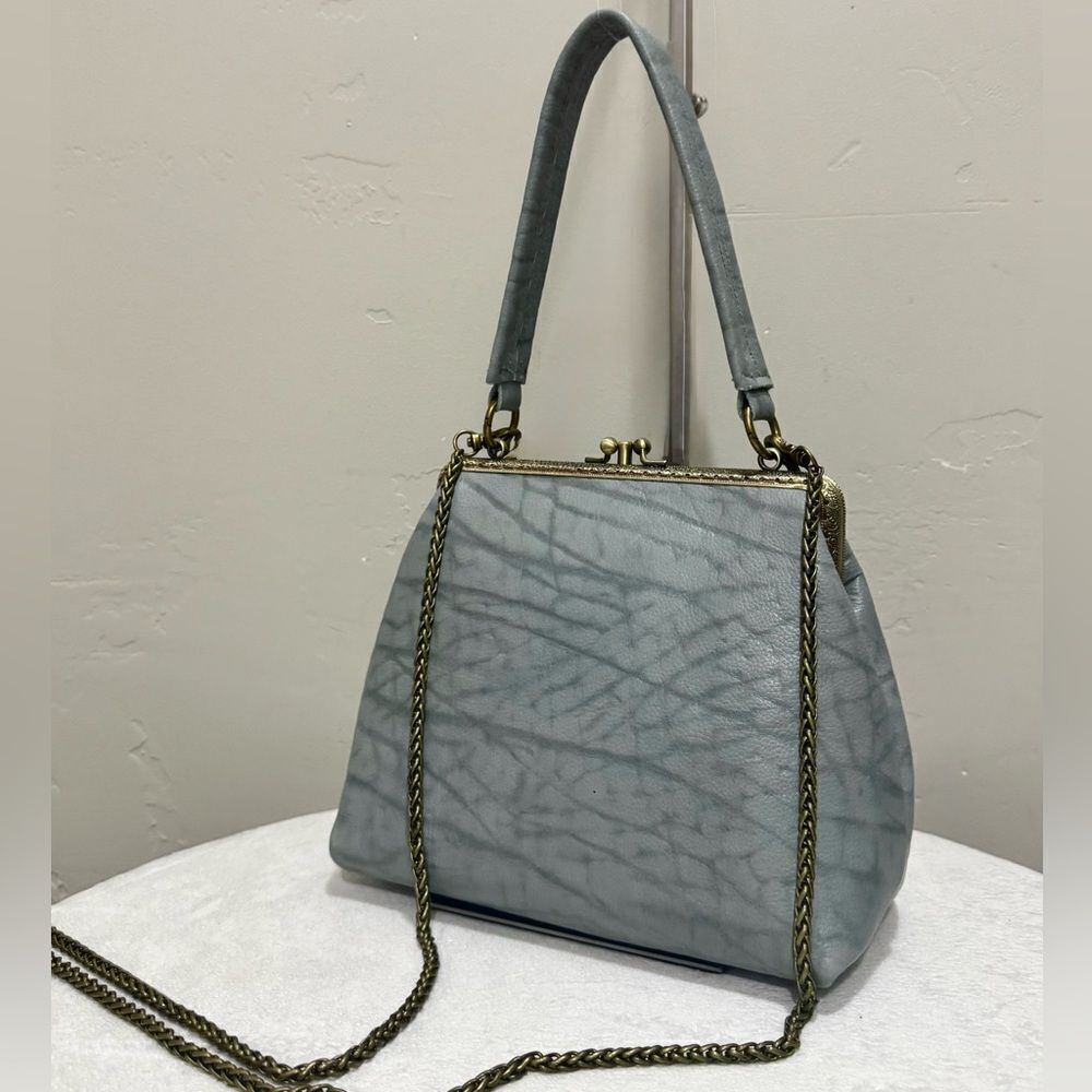 Embossed Cowhide Handsewn Retro Style Double Kiss-lock Shoulder Bag/Crossbody